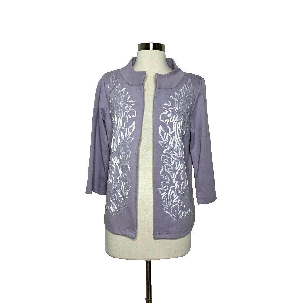 BOB MACKIE‎ Blouse Jacket Women XS Wearable Art Lilac Long Sleeve Front Swivel